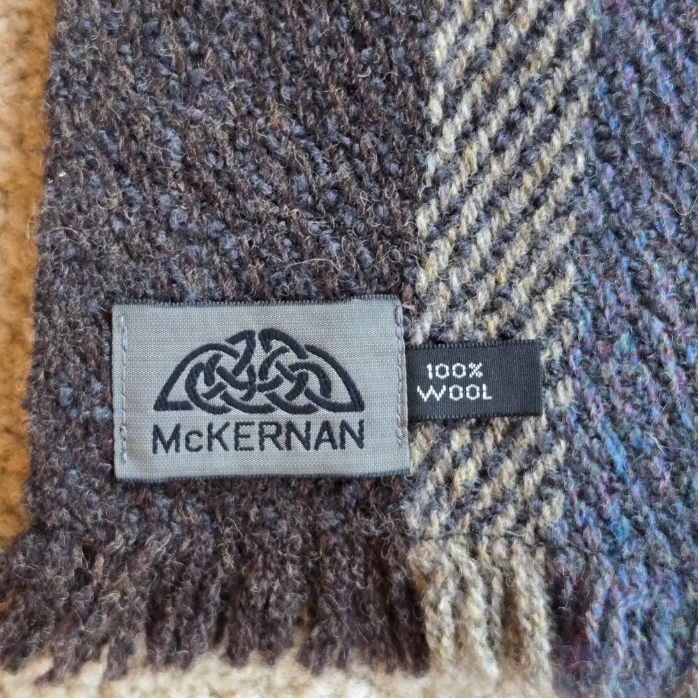 NWOT McKernan Wool Striped Scarf Blue Grey Black Ireland - Picture 3 of 7